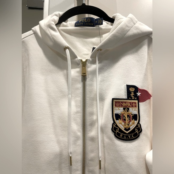 Polo Ralph Lauren Luxury Nautical Zip Up Hoodie in White Size Medium - NWT - Picture 1 of 16